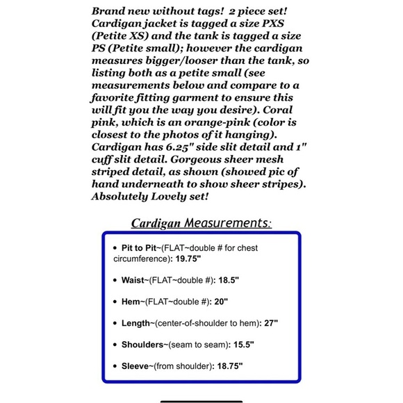 Misook Women Sz PS P S Coral Pink Twinset Cardigan Tank Sweater 2pc Set NEW - Picture 2 of 13